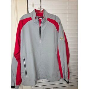 Mens FootJoy Golf Pullover Jacket Red Gray 1/2-Zip M Lightweight Tennis preppy